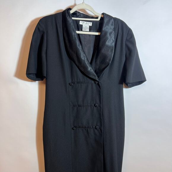 Vintage Chaus Dresses Black Short Sleeve Button Up Maxi Formal Dress Size 10 - Picture 2 of 8